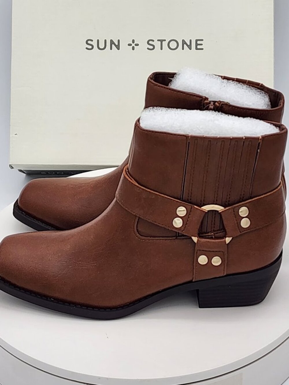 Sun + Stone Westinn Brown Moto Ankle Boots Women’s Size 7 - Picture 5 of 9